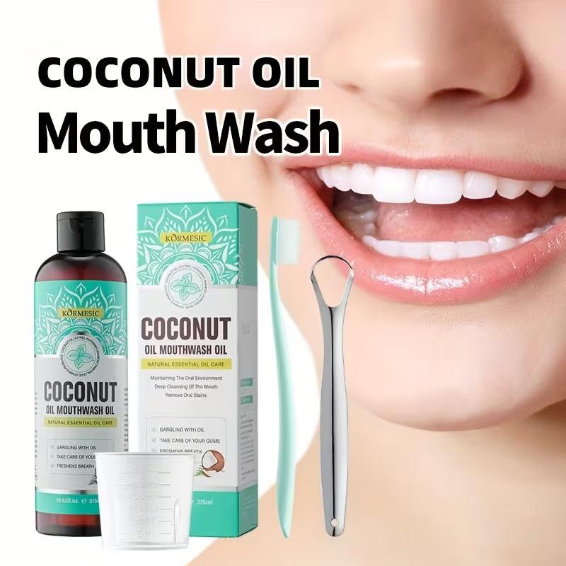 Coconut Oil Mouthwash Oil Pulling with Tongue Scraper