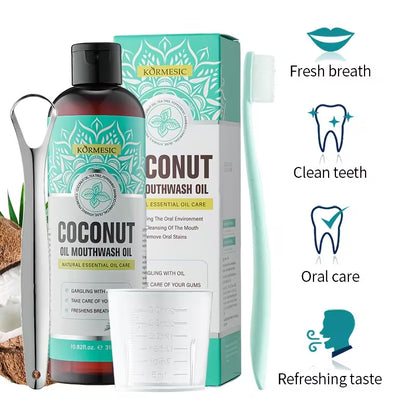 Coconut Oil Mouthwash Oil Pulling with Tongue Scraper