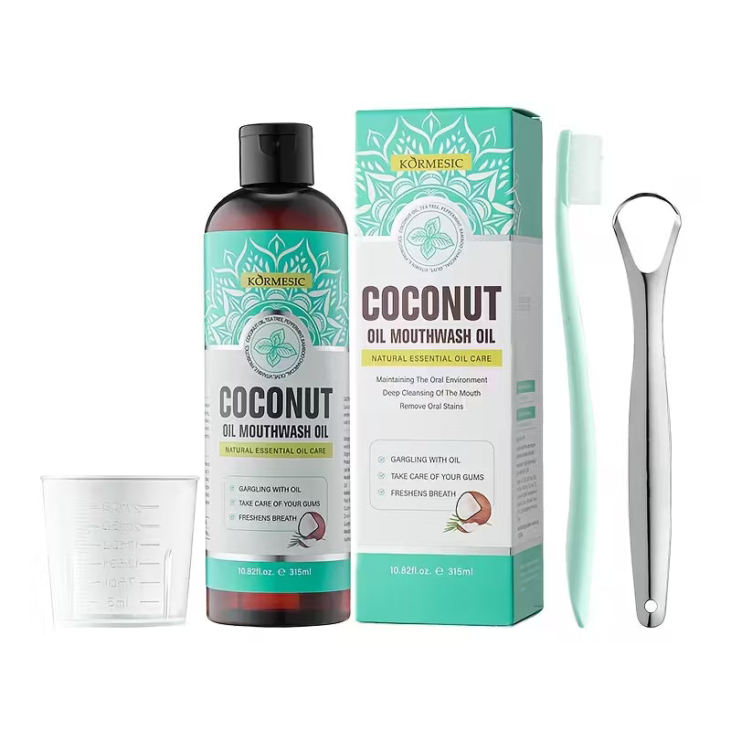 Coconut Oil Mouthwash Oil Pulling with Tongue Scraper